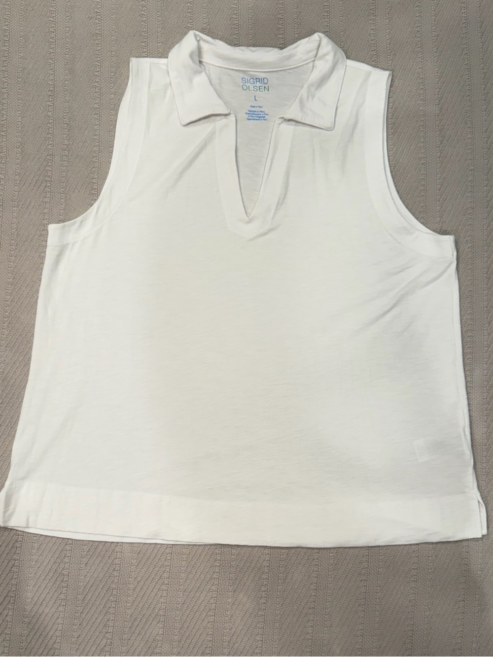 Sigrid Olsen White Sleeveless Collared Split Neck Stretch Top L - Picture 4 of 8